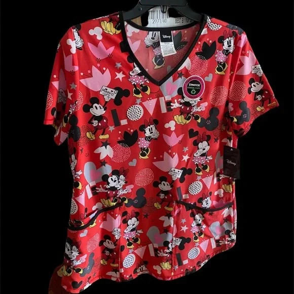Valentine's Scrub V Neck Disney Top - Size Small Nurse Medical Dental Veterinary - Picture 5 of 9